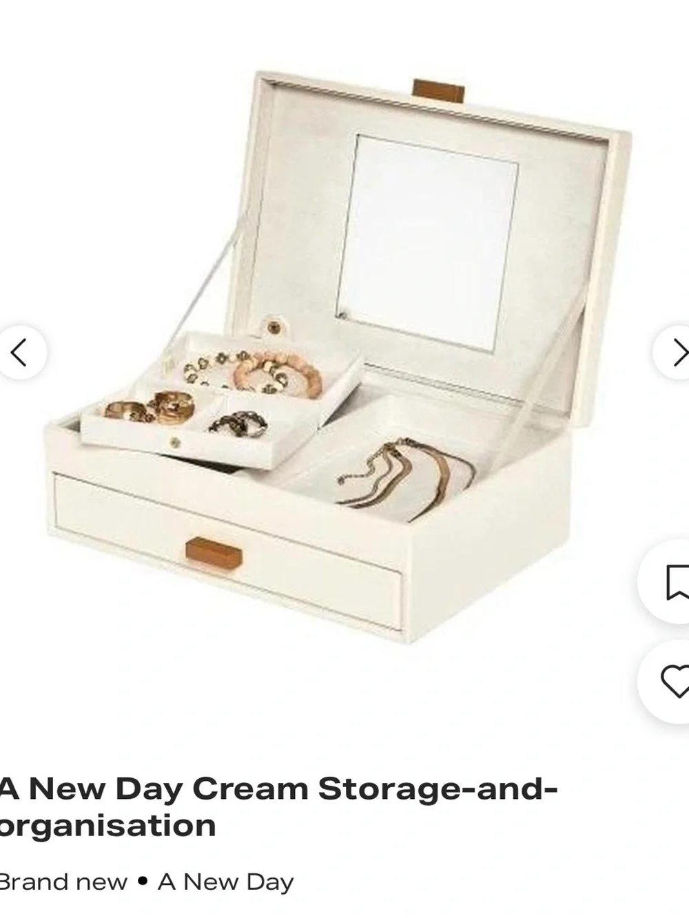 New - a new day Cream Jewelry Organizer with Two Drawers and Tan Pulls
